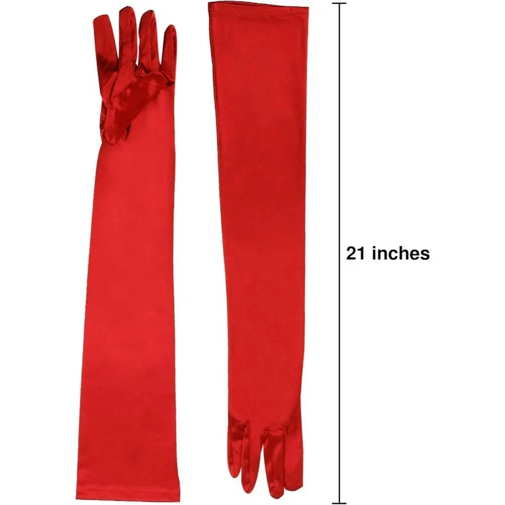 Women's Evening Red Long Satin Gloves Elbow Length Formal Party Prom Wear